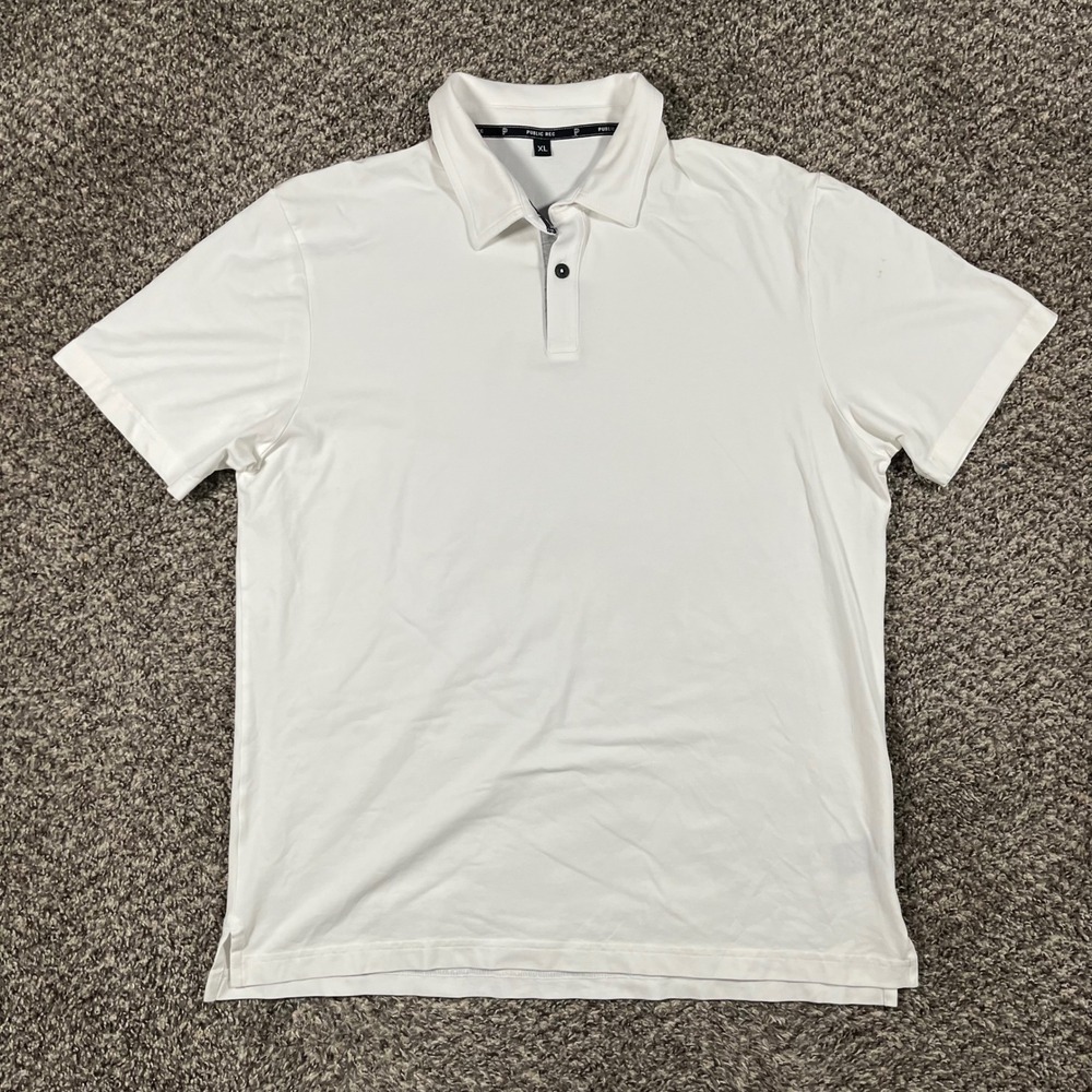 Public Rec Polo Shirt Mens XL White Pima Cotton Tencel Stretch Short Sleeve